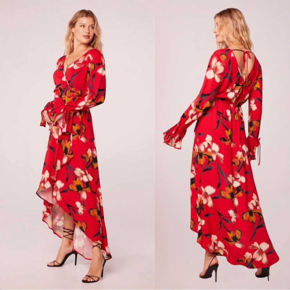 NWT Band of the Free Floral Brick Red High Low Faux Wrap Dress Size S